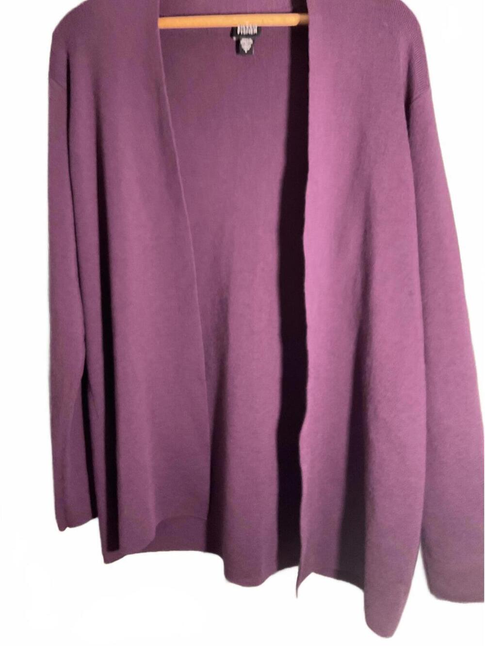 Eileen Fisher Purple Open Front Merino Wool Cardigan Sweater - Women's Large - Picture 4 of 8